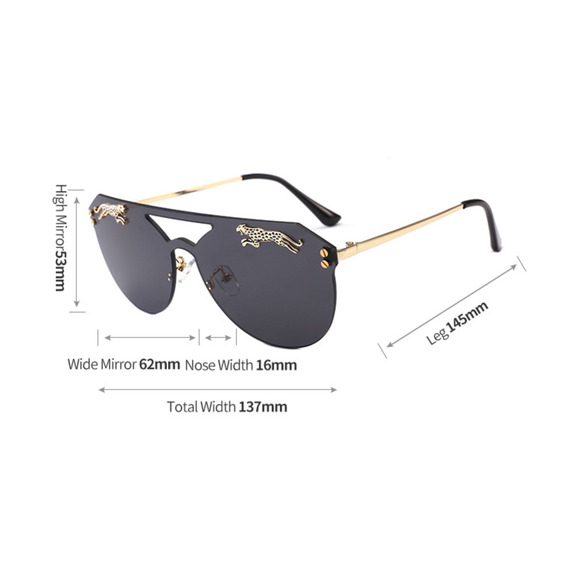 LUXURY Rimless Oversized Cateye Leopard Tiger Sunglasses Gold Accent Black NEW - Picture 5 of 6